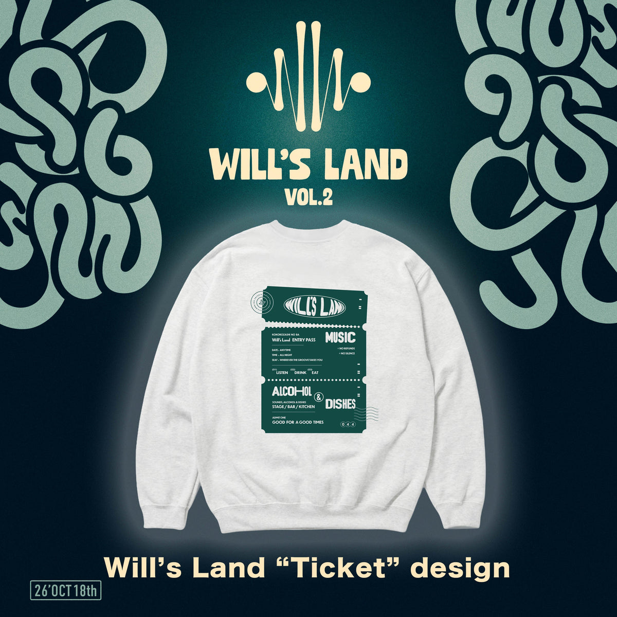 Will's Land "Ticket" design Sweatshirt Ash